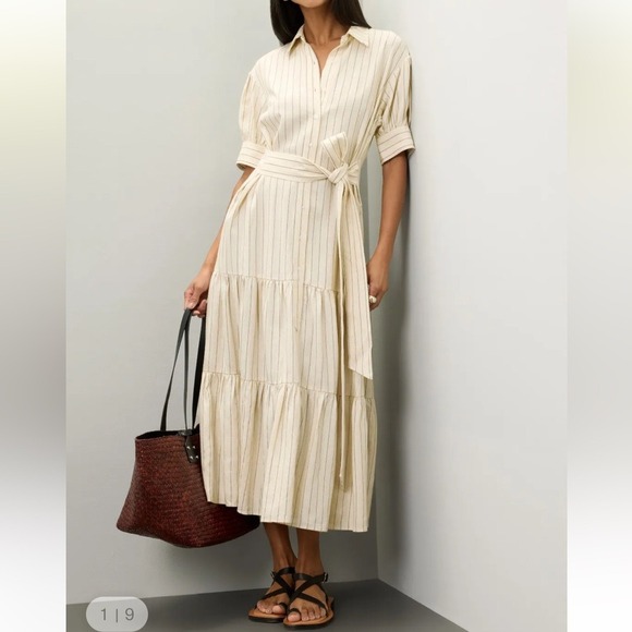 Marissa Webb Collective‎ Tie Waist Linen Midi Dress women size 14 EUC RtR - Picture 6 of 16